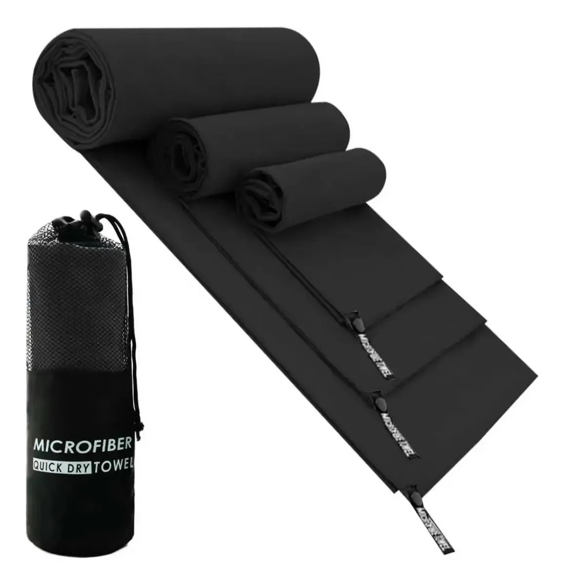 3pz Toalla De Microfibra Secado Rápido Toalla Deportiva Gym Negro