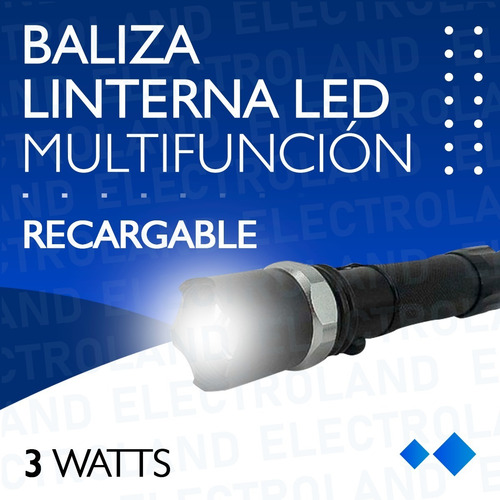 Imagen 2 de 10 de Linterna Táctica Multifunción Led Baliza Recargable Estuche