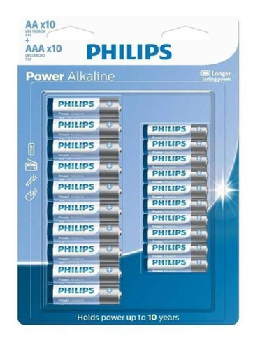 Kit Pilha Alcalina Aaa 10 + Aa 10 Philips Power Alcalina