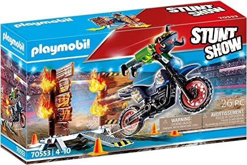 Playmobil Stunt Show Motocross Con Pared De Fuego