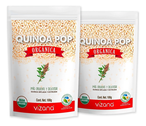 Quinoa Pop Orgánica 200g (2 Bolsas 100g) Vizana Nutrition