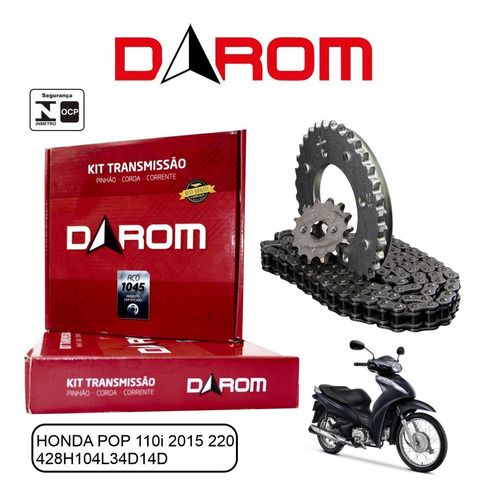 Kit Transmissão Relação Darom Honda Pop  110i 2015 A 2020