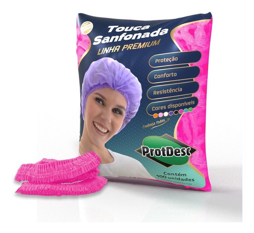 Touca Elastico Descartavel Rosa Pink C/ 100 Un Protdesc