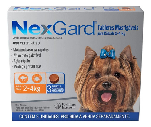 Antipulgas Para Cães Nexgard 2kg A 4kg Com 3 Tabletes