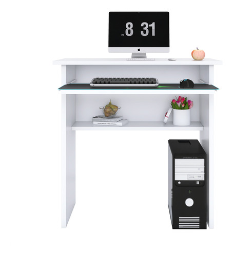 Mesa Para Computador Branca Com Suporte De Teclado Retrátil