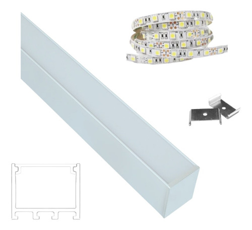 Kit Perfis Sobrepor Largo Com Fita Led Direta (35x36mm)