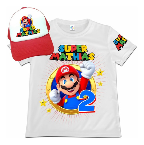 Franela Mas Gorra Combo Niño  Super Mario Bros Poliester