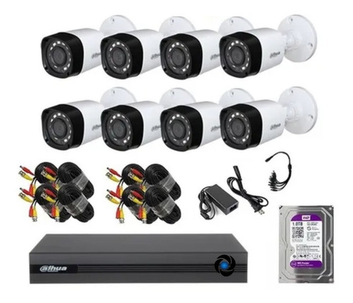 Imagen 1 de 10 de Kit Seguridad Dahua Cctv Dvr 8ch Hd + 8 Camara Infrar +disco