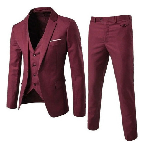 Ropa De Vestir Formal Para Hombre De Color Sólido De 3 Pieza