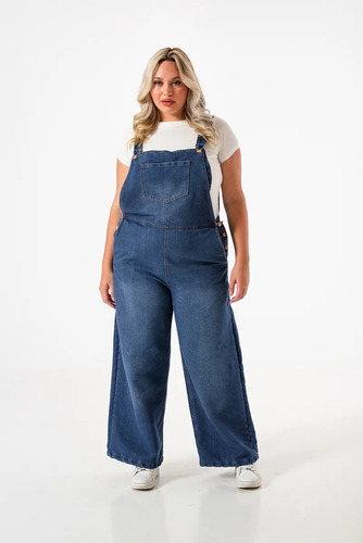 Jardinero Wide Leg Jean Mujer Enterito Recto Talles Grandes Azul 52