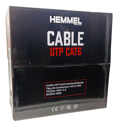 Hemmel Cable Red Utp Cat6 Tu6003 Bobina 305 Metros En Caja 4 Par Negro Cctv Uso Interior Y Exterior