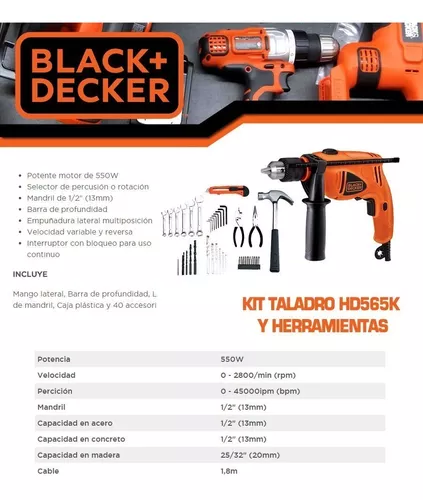 Taladro Percutor Black Decker Hd565k 550w Accesorios Maletín