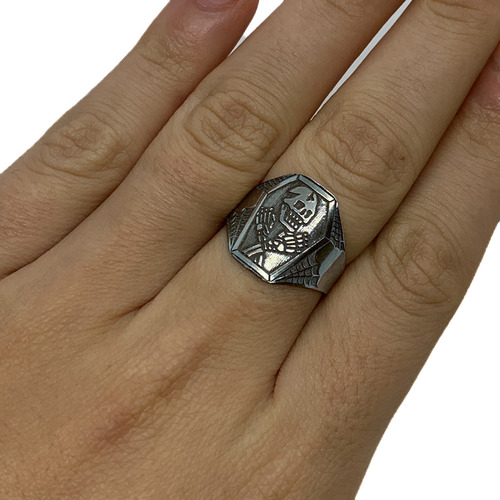 Anillo Calavera Ataud Acero Regulable B) Mediano
