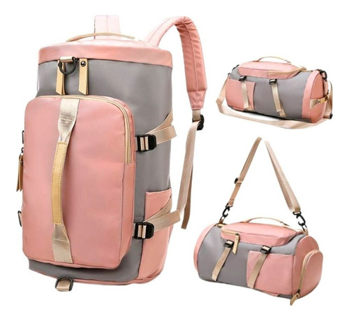 Bolsa De Lado Feminina Ideal Para Viagem Academia E Espaçosa Cor Rosa/Cinza Desenho do tecido Liso