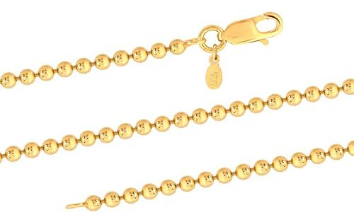Lecalla Collar De Cadena De Bolas Chapada En Oro Italiano De
