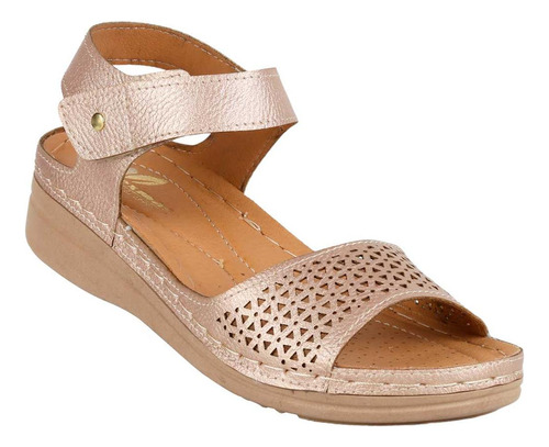 Sandalia Mujer Casual Cuña Oro Flex Mas 13604004