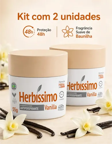 Kit 02x Desodorante Herbissimo Antiperspirante Creme Vanilla 55g