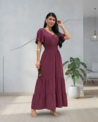 Vestido Longo Feminino De Manguinhas Multiuso De Luxo Marsala Único 38/40/42/44/46