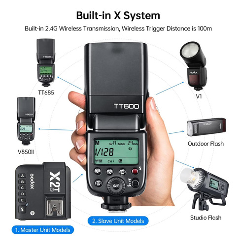 Godox 2pcs Tt600 Gn60 Cámara Flash Speedlite, Hss Master Off