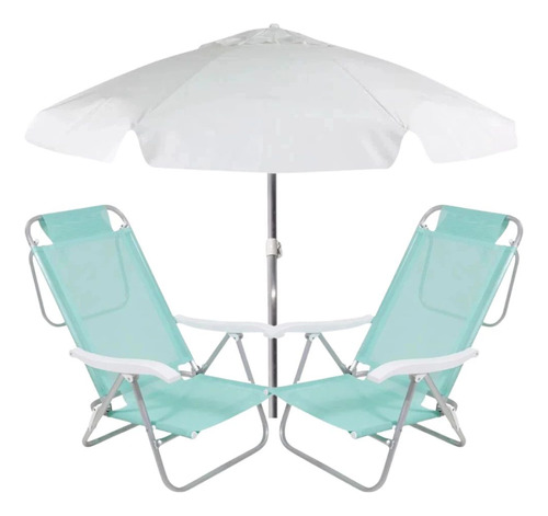 Kit Duas Cadeiras Sunny Dobrável Praia+ Guarda-sol 2m Branco