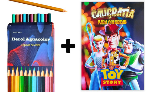 Libro Toy Story Caligrafia Y Colorear + Caja 12 Colores