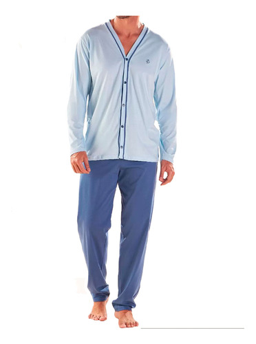 Pijama Abertura Frontal Longo Calça Masculino Maciez Pzama