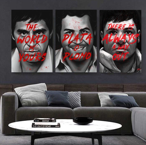 3 Cuadros Mafia Poder Scarface Chapo Escobar Canvas 90x60