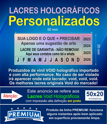 Lacre Void Holográfico Premium 50x20mm Personalizado 100 Un