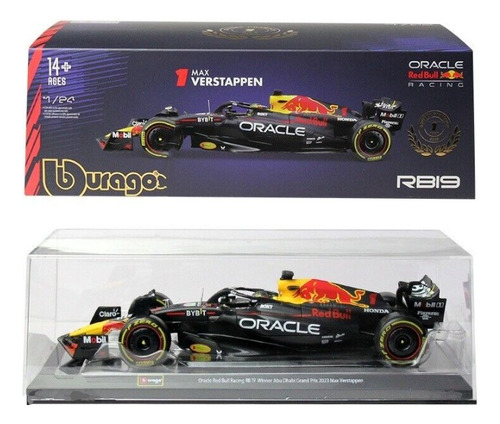 Bburago 1/24 Auto F1 Red Bull Max Verstappen Casco Acrílica Edición Especial Campeón Grand Prix Abu Dhabi