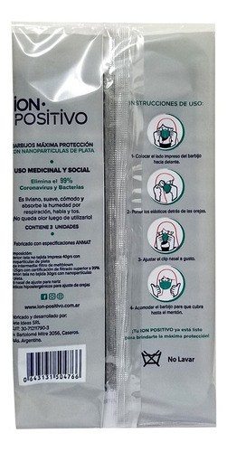 Imagen 7 de 7 de Barbijos Gris Ion Positivo Con Nanopartículas X 15 Unidades
