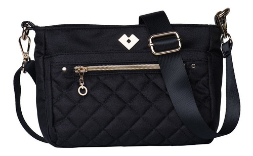 Bolsa crossbody LuckyLy Jenny diseño lisa de poliéster  negra con correa de hombro negra