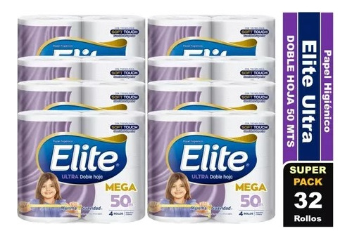 Papel Higiénico Elite Ultra 50 Metros Doble Hoja 32 Rollos  