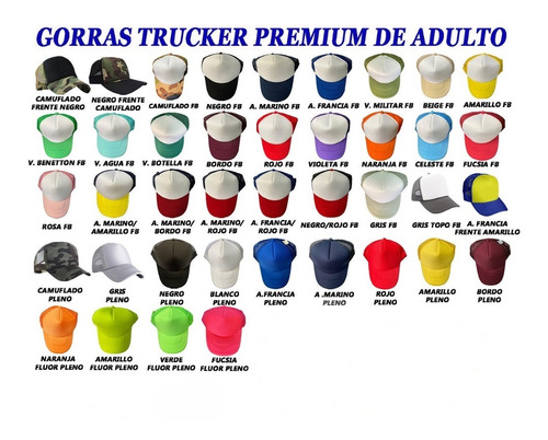 Pack 50 Gorras Trucker Combinadas  5 Gajos Varios Colores