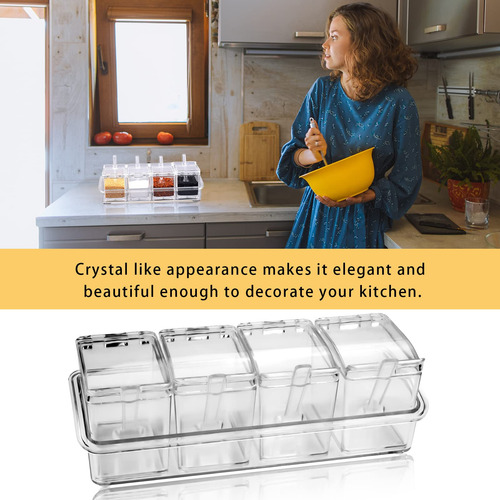 Estante De Especias Transparente De 4 Celdas Con Cuchara