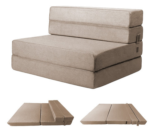 Sofá Cama Matrimonial Plegable, Colchoneta Con Soporte Firmé Color Beige