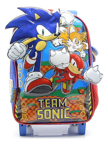 Mochila Escolar Cresko Sonic Sega Carrito Rueditas 12p Color Unico Diseño de la tela Sonic y amigos