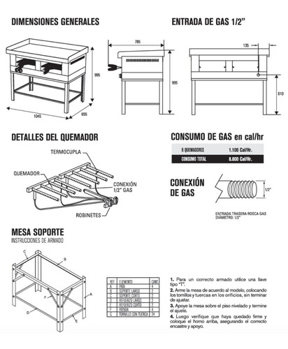 Imagen 6 de 8 de Plancha Lomitera Hamburguesera Sol Real 100x60 Con Carlitero