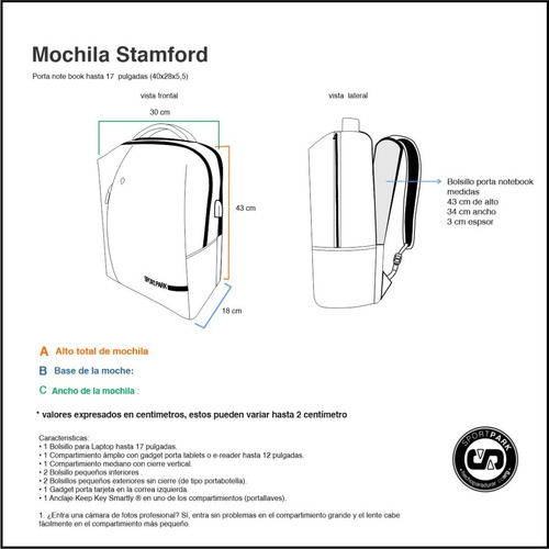 Imagen 7 de 7 de Mochila Porta Notebook 15.6 Antirrobo Usb Hasta 17 Pulgadas