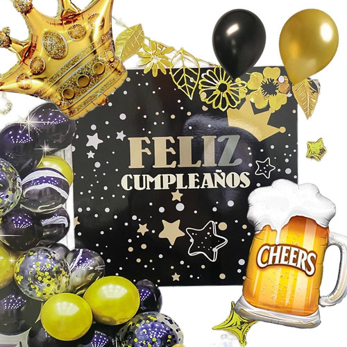 Decoración De Cumpleaños Set Completo Globos Negro Dorado