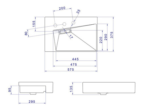 Imagen 3 de 3 de Bacha de baño semi encaje Deca L1092 blanco 375mm x 575mm 135mm de alto