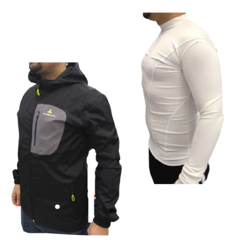 Combo! Camiseta Termica Manga Larga Blc+ Campera Lluvia