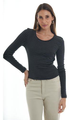 Remera Rayada Escote Redondo Manga Larga