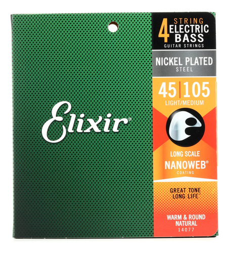 Set De Cuerdas Elixir Nanoweb 45-105 Nickel Steel Para Bajo