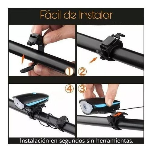 Luz Linterna Blanca Con Pito Bicicleta Recargable 250 Lumens