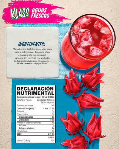 Klass Aguas Frescas Polvo De Bebida Sabor Jamaica Rinde 14l