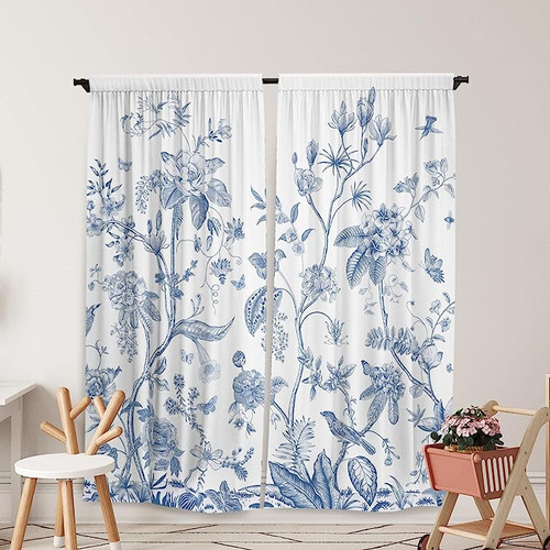 Chinoisie Cortinas Ventana Florales Azules Elegantes Cortina