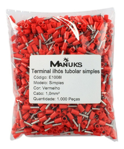 1000 Peças - Terminal Tubular Ilhós Simples 1,0mm² E1008