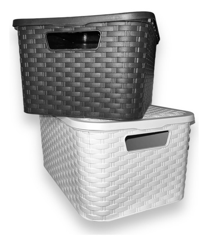 Caja Organizadora Simil Rattan Grande Xl  Con Tapa Combo X6