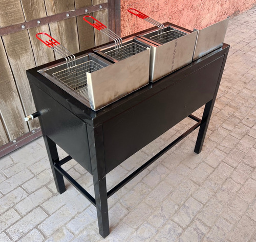 Parrilla Reforzada Con 3 Freidoras Para Papas