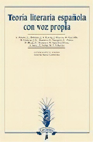 Teorãâa Literaria Espaãâ±ola Con Voz Propia, De Sanz Cabrerizo, Amelia. Editorial Arco Libros - La Muralla, S.l., Tapa Blanda En Español, 2009